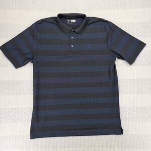 Callaway Polo Shirt Mens Large Black Blue Striped Golf Athletic Opti-Dri Stretch
